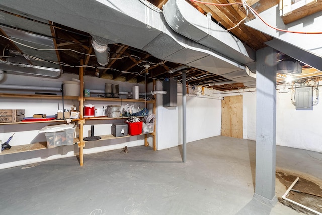 unfinished below grade area featuring electric panel