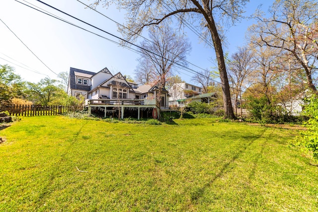 view of yard with fence and a deck