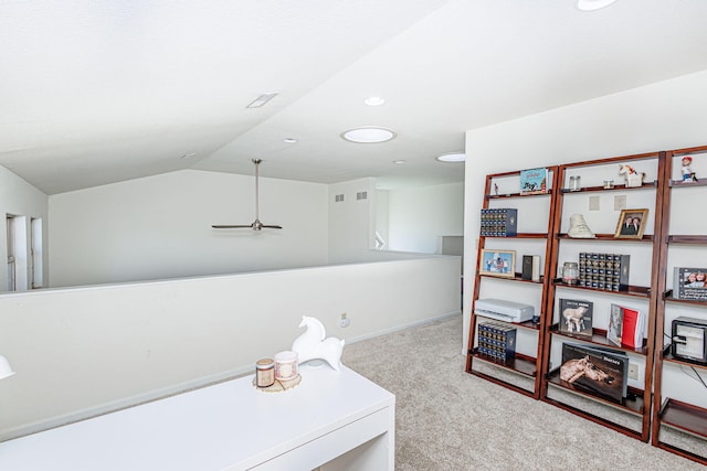 interior space with recessed lighting, baseboards, and vaulted ceiling