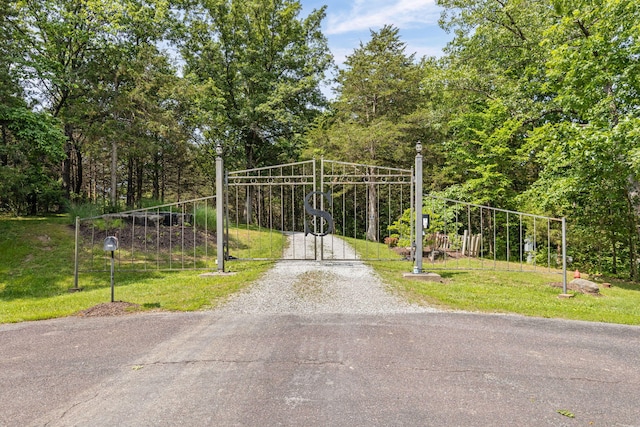 7114 W River Oaks Rd, Columbia, MO 65203 - view of dirt / gravel driveway featuring a gate and a gated entry