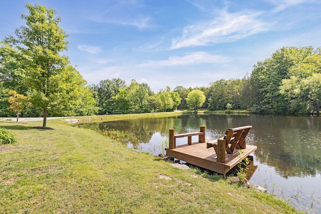 7114 W River Oaks Rd, Columbia, MO 65203 - dock featuring a water view, a lawn, and a forest view