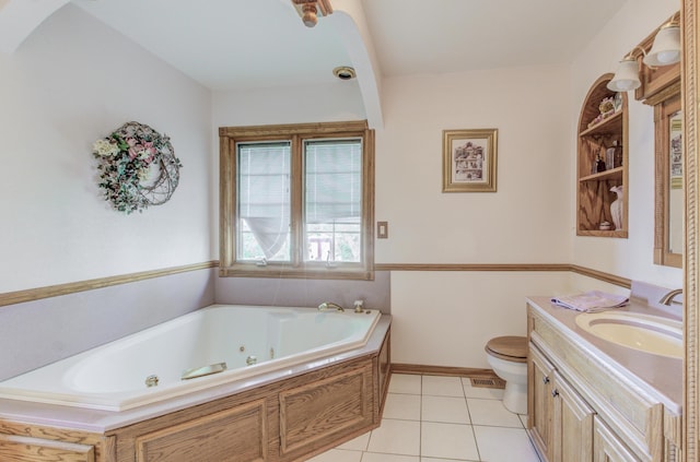 302 Park Rd, Fayette, MO 65248 - full bathroom featuring tile patterned floors, toilet, baseboards, a whirlpool tub, and vanity