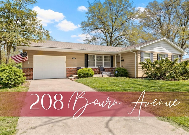 208 Bourn Ave, Columbia, MO 65203 - single story home featuring driveway, brick siding, an attached garage, and a front yard