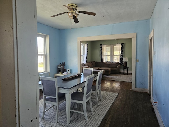 dining room featuring wood finished floors and ceiling fan