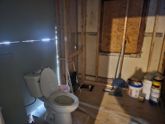 bathroom featuring wood finished floors and toilet