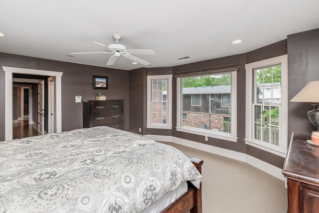 403 Westmount Ave, Columbia, MO 65203 - bedroom with baseboards, carpet floors, recessed lighting, and a ceiling fan