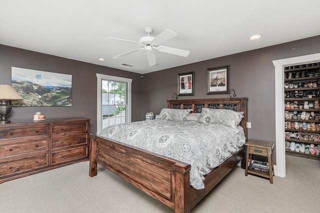 403 Westmount Ave, Columbia, MO 65203 - bedroom with carpet flooring, ceiling fan, recessed lighting, and access to exterior