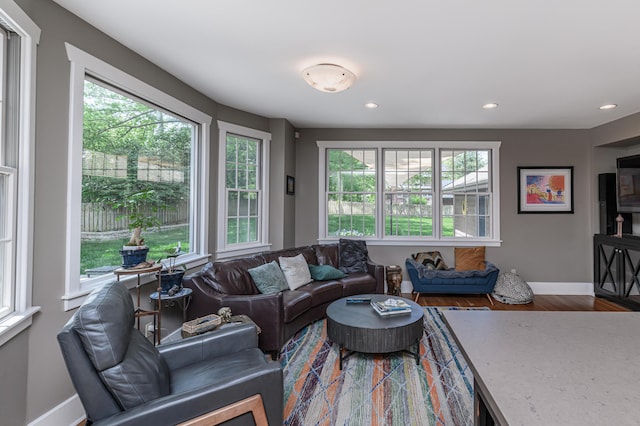 403 Westmount Ave, Columbia, MO 65203 - living room with plenty of natural light, baseboards, wood finished floors, and recessed lighting