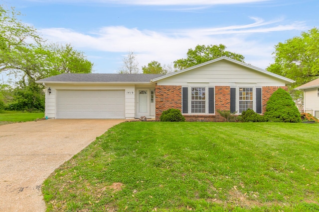 1419 Rosebud St, Mexico, MO 65265 - single story home featuring brick siding, an attached garage, driveway, and a front lawn