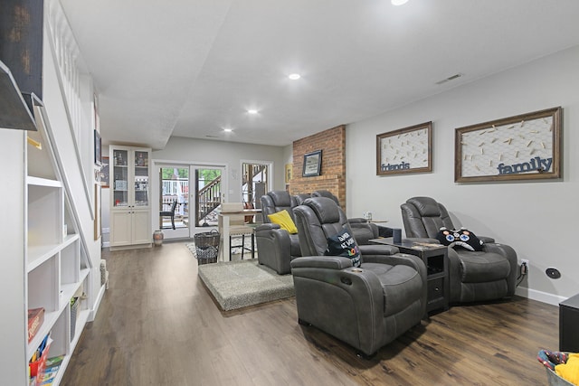 7751 W Old Barclay Creek Ln, Columbia, MO 65202 - cinema room with dark wood-type flooring, recessed lighting, baseboards, and french doors