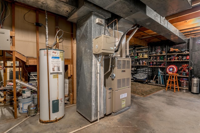 utilities with heating unit and gas water heater