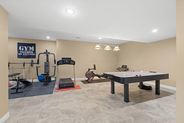 playroom featuring recessed lighting and baseboards