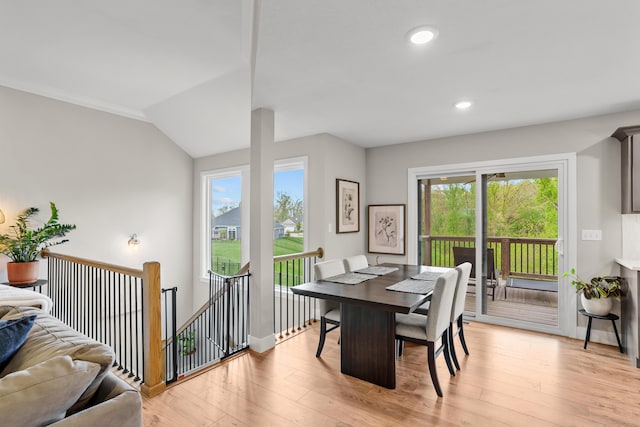 dining area featuring plenty of natural light, recessed lighting, and light wood-style flooring