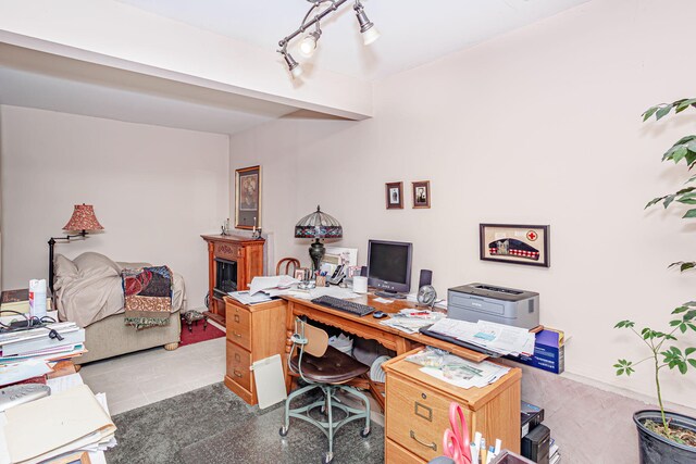 3005 Meghann Dr, Columbia, MO 65203 - home office with rail lighting and a fireplace