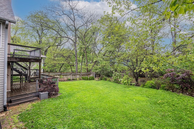 3005 Meghann Dr, Columbia, MO 65203 - view of yard with a fenced backyard, a deck, and stairway