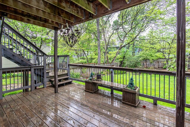 3005 Meghann Dr, Columbia, MO 65203 - wooden deck with a fenced backyard, a yard, and stairway