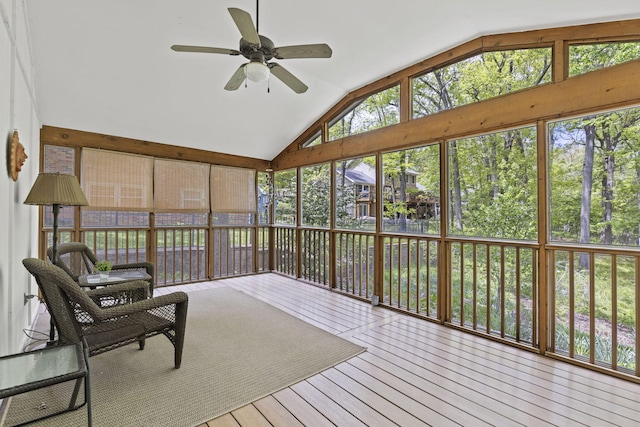 1509 W Rollins Rd, Columbia, MO 65203 - sunroom / solarium featuring vaulted ceiling, a ceiling fan, and hardwood / wood-style flooring
