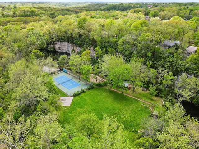 aerial view featuring a forest view