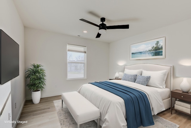 820 Angels Rest Way, Columbia, MO 65203 - bedroom with ceiling fan, recessed lighting, baseboards, light wood-type flooring, and visible vents