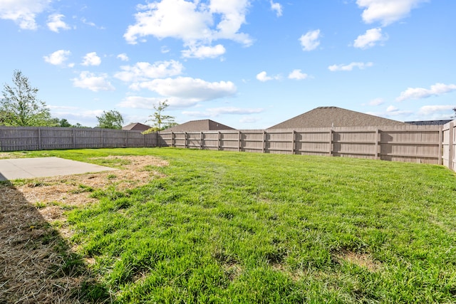 view of yard featuring a fenced backyard and a patio area