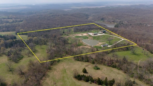 aerial view featuring a view of trees and a rural view