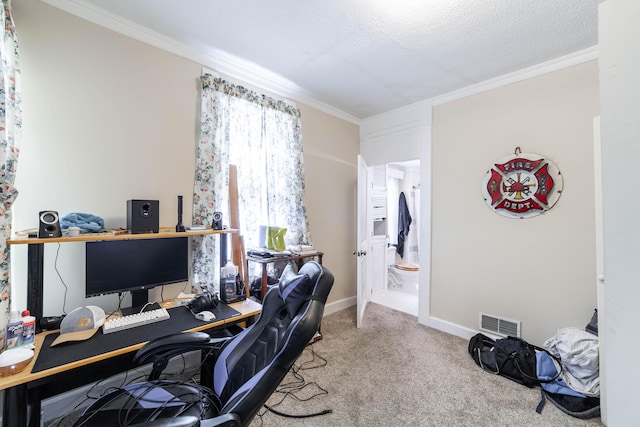 207 Lucky St, Fayette, MO 65248 - office featuring ornamental molding, carpet floors, baseboards, and visible vents