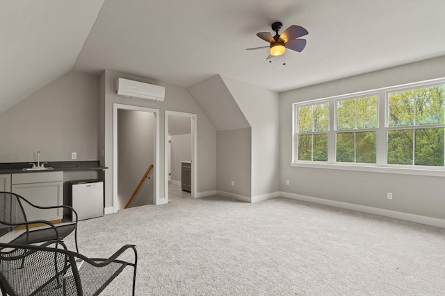 4520 County Road 1245, Moberly, MO 65270 - bonus room featuring light colored carpet, a sink, baseboards, lofted ceiling, and a wall mounted AC