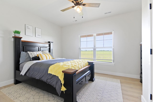 7495 N Rte Z, Columbia, MO 65202 - bedroom featuring light wood finished floors, visible vents, baseboards, and ceiling fan