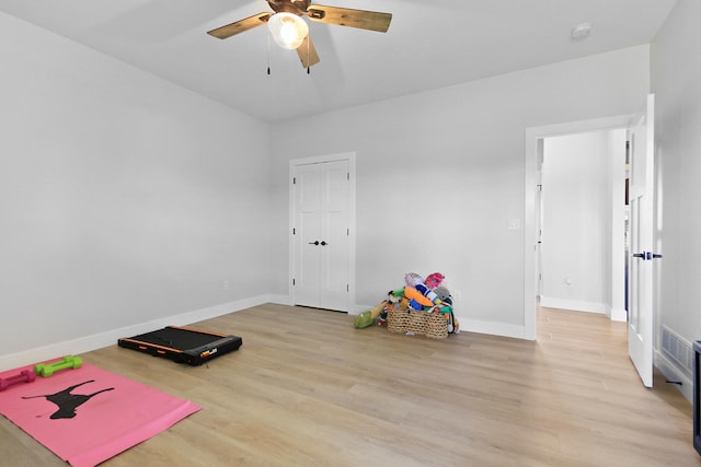 7495 N Rte Z, Columbia, MO 65202 - interior space with baseboards, light wood finished floors, and ceiling fan
