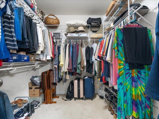 walk in closet with carpet