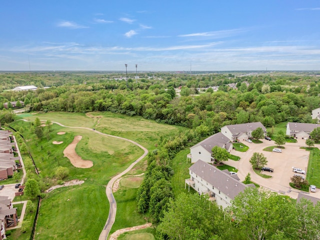 bird's eye view with view of golf course