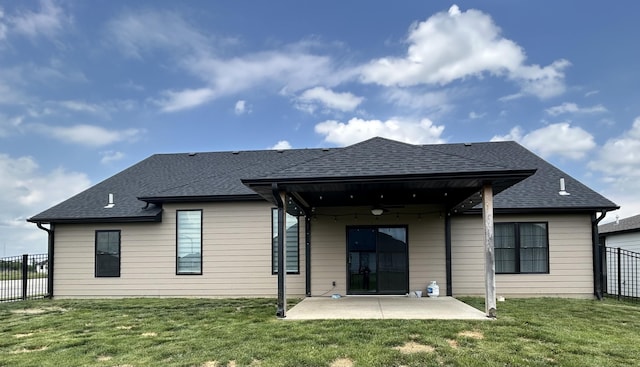 1001 Shore Acres Loop, Columbia, MO 65201 - rear view of property featuring ceiling fan, a patio, and a shingled roof
