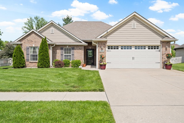 single story home featuring brick siding, an attached garage, and concrete driveway