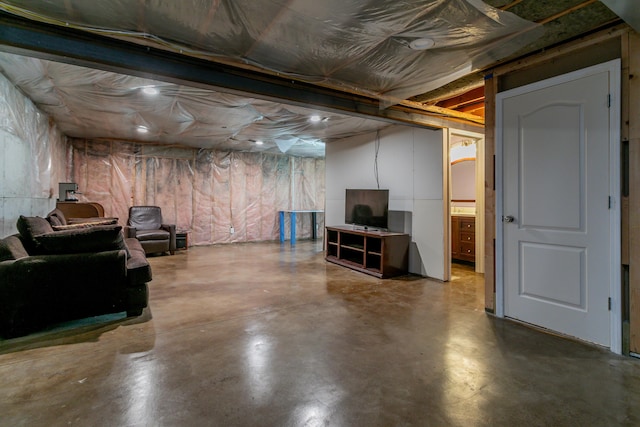 view of unfinished basement