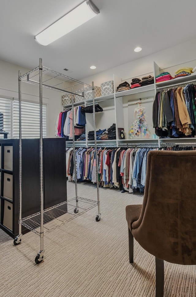 walk in closet featuring carpet