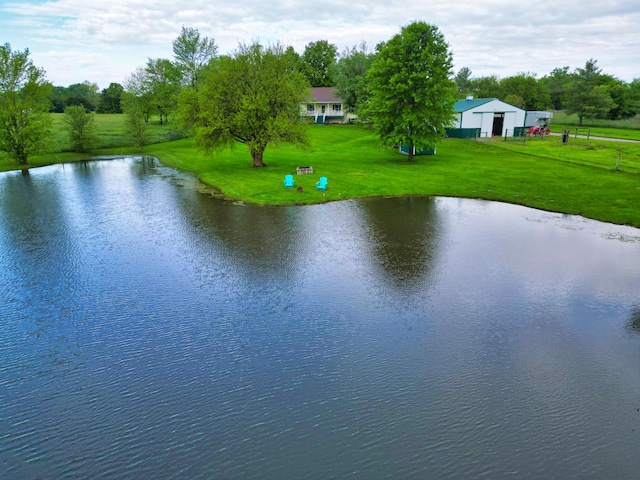 water view featuring an outbuilding
