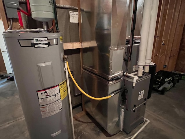 utility room with water heater and heating unit