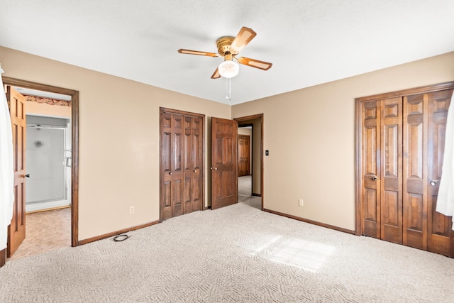 4 Halley Ct, Fulton, MO 65251 - unfurnished bedroom featuring carpet floors, baseboards, two closets, and a ceiling fan