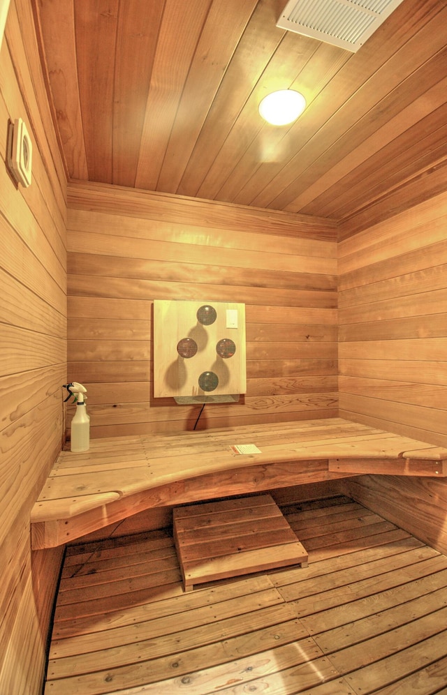 relaxing sauna / steam room with wood walls
