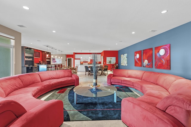 living room featuring recessed lighting