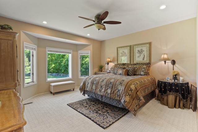 4700 E Deer Noll Rd, Columbia, MO 65201 - bedroom featuring carpet floors, recessed lighting, baseboards, and ceiling fan