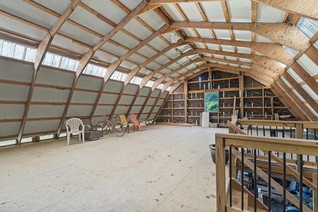 4700 E Deer Noll Rd, Columbia, MO 65201 - miscellaneous room with lofted ceiling and an upstairs landing