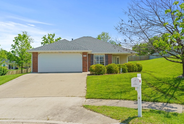 view of front of home featuring an attached garage, concrete driveway, brick siding, and a shingled roof