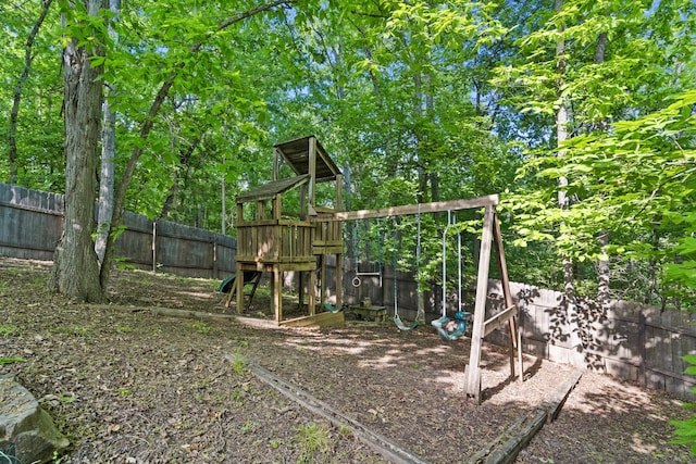 view of play area with fence