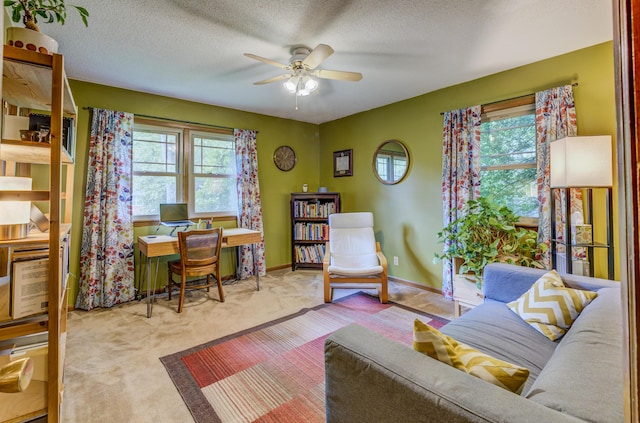 1209 Sunset Dr, Columbia, MO 65203 - office with carpet, ceiling fan, healthy amount of natural light, and a textured ceiling