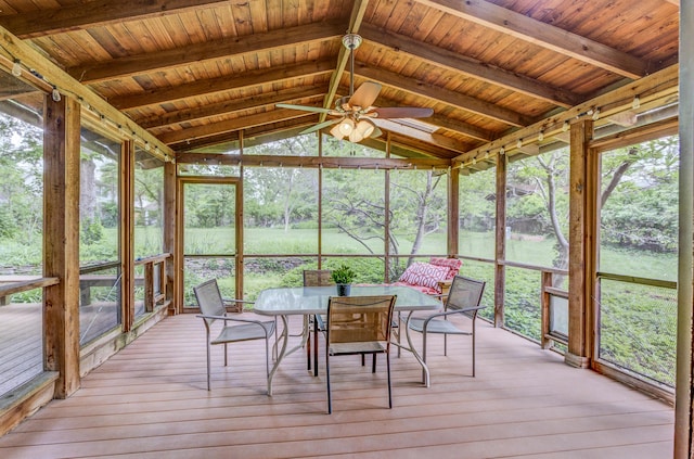 1209 Sunset Dr, Columbia, MO 65203 - sunroom featuring outdoor dining area, ceiling fan, and lofted ceiling