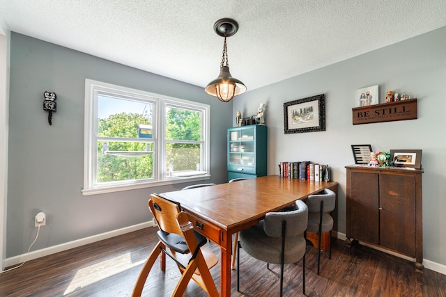 dining room with baseboards, wood finished floors, a textured ceiling, and a desk