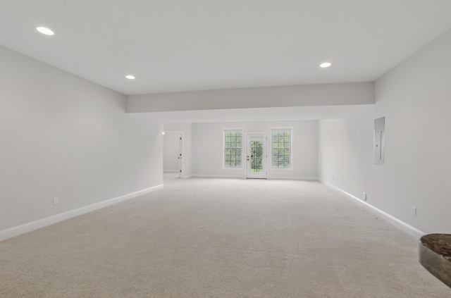 5300 Perche Pointe Pl, Columbia, MO 65203 - spare room featuring recessed lighting, light colored carpet, baseboards, and electric panel