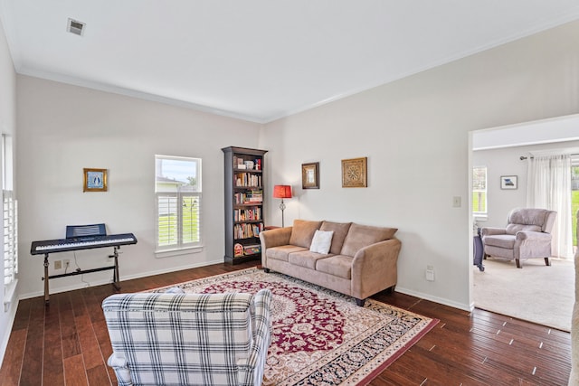3605 Scottson Way, Columbia, MO 65203 - living area featuring dark wood-style flooring, crown molding, and baseboards