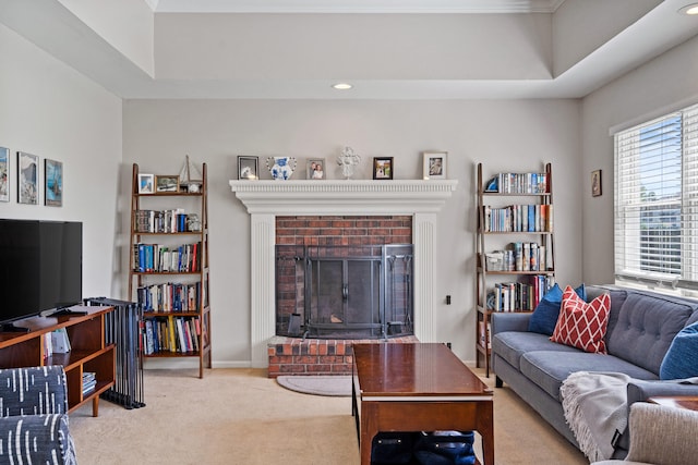 3605 Scottson Way, Columbia, MO 65203 - carpeted living area with a brick fireplace and recessed lighting